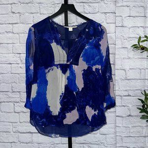 Diane von Furstenberg 3/4-Sleeve Dancing Explosion Pleated Silk Blouse
